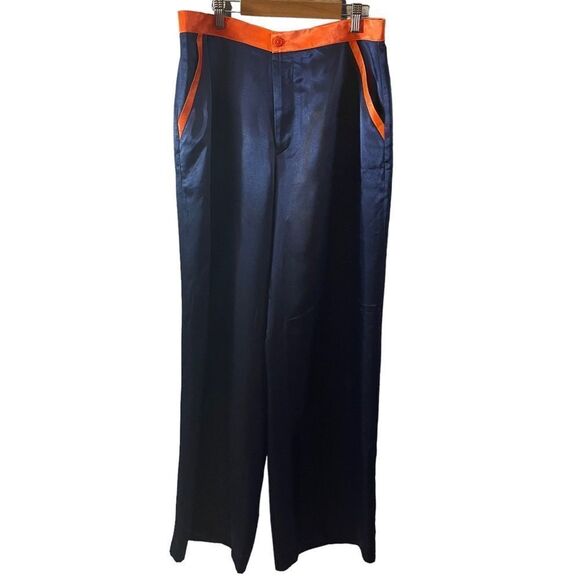 No Emotions Blue Orange Sporty Silk Wide Leg Pants Size Large - Picture 1 of 9